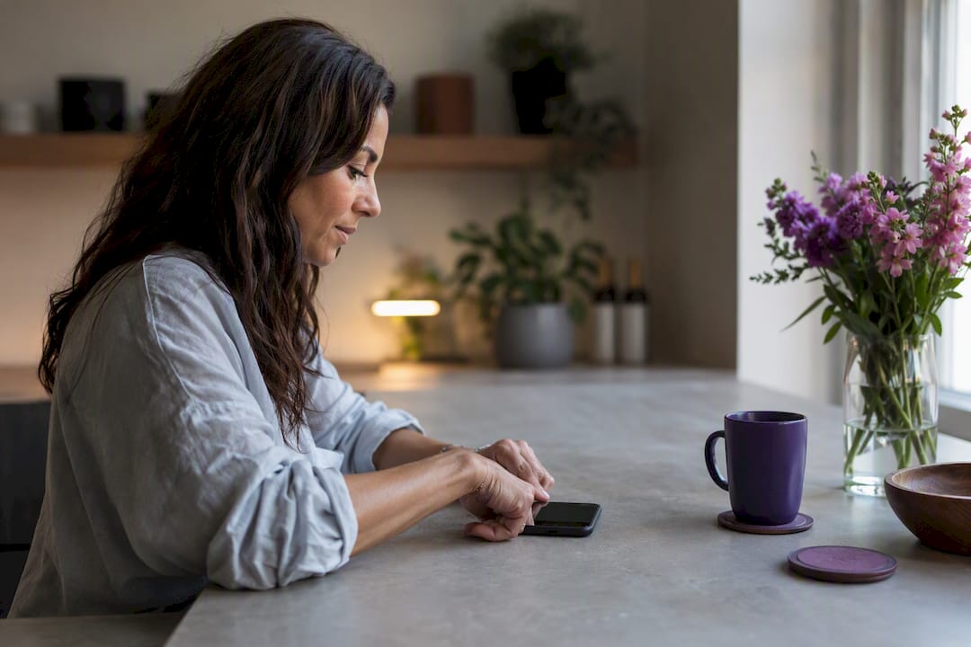 Hands entering business info on smartphone
