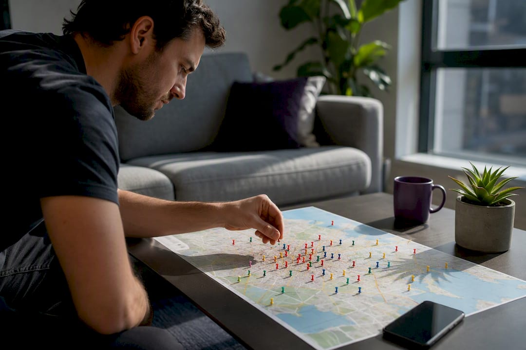 Map with pins showing local SEO ranking grid