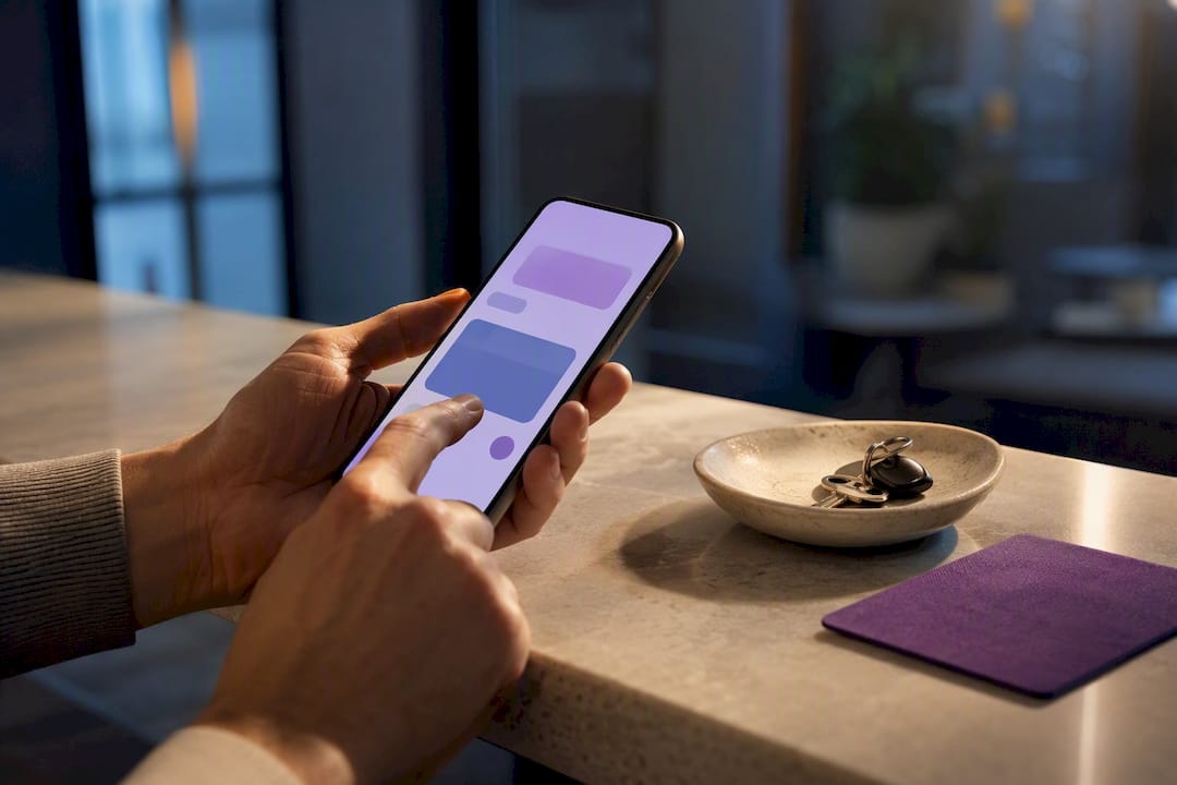 Customer tapping phone after SMS review request