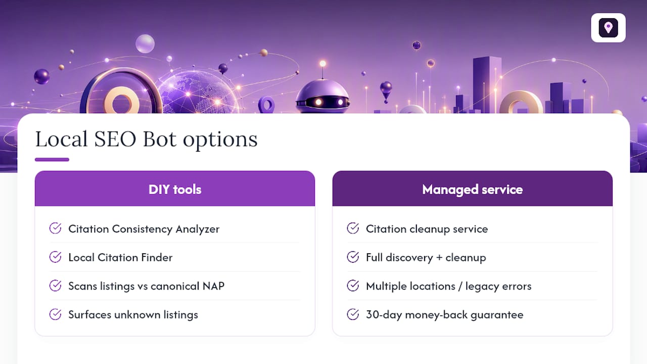 Tools and Support From Local SEO Bot — overview diagram