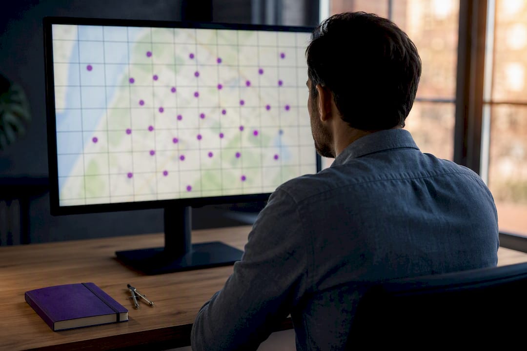 Analyst reviewing a local ranking grid