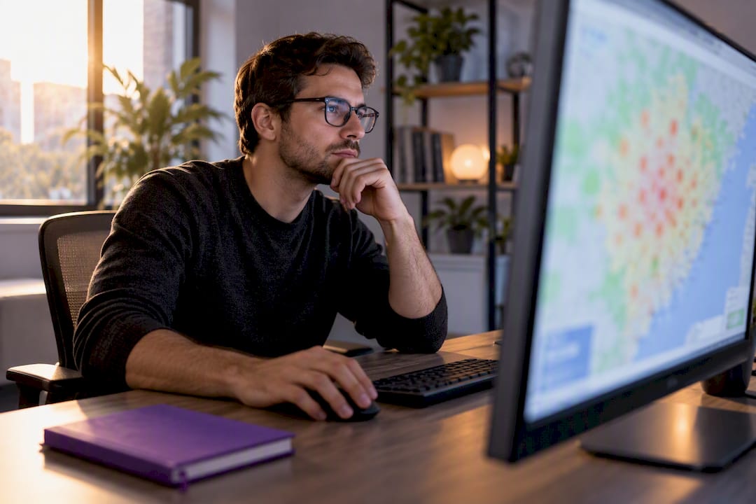Analyst reviewing local ranking audit