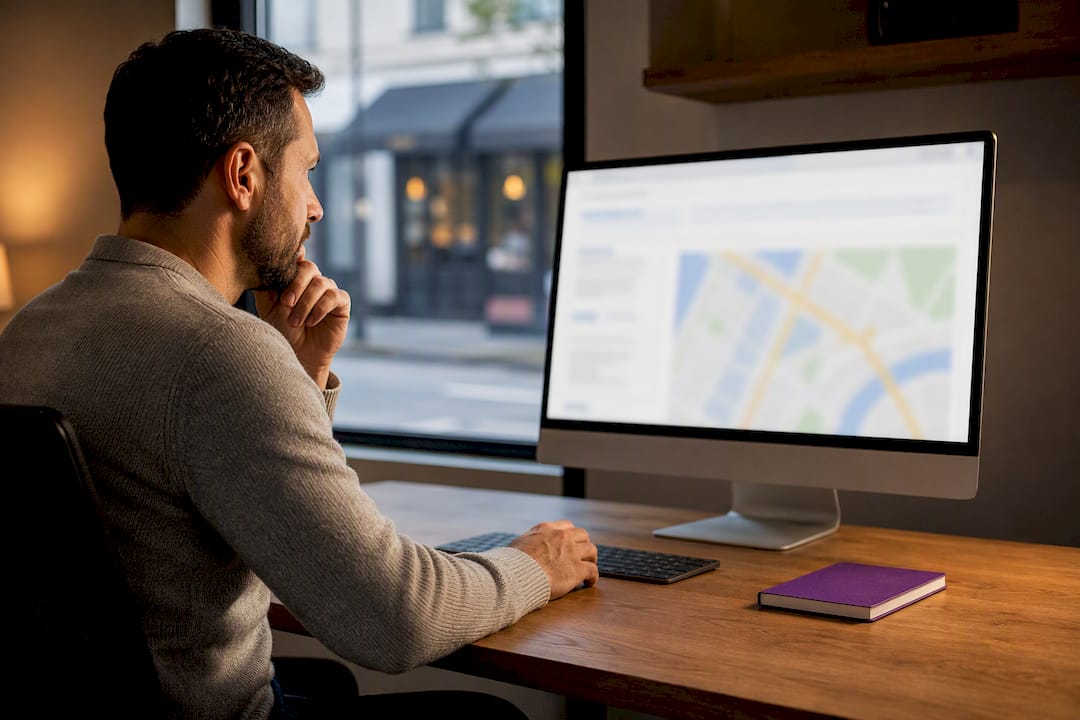 Business owner reviewing embedded map page