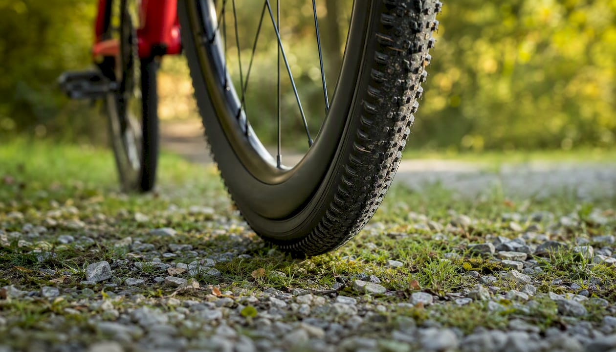 Close-up of gravel tire profile on rim
