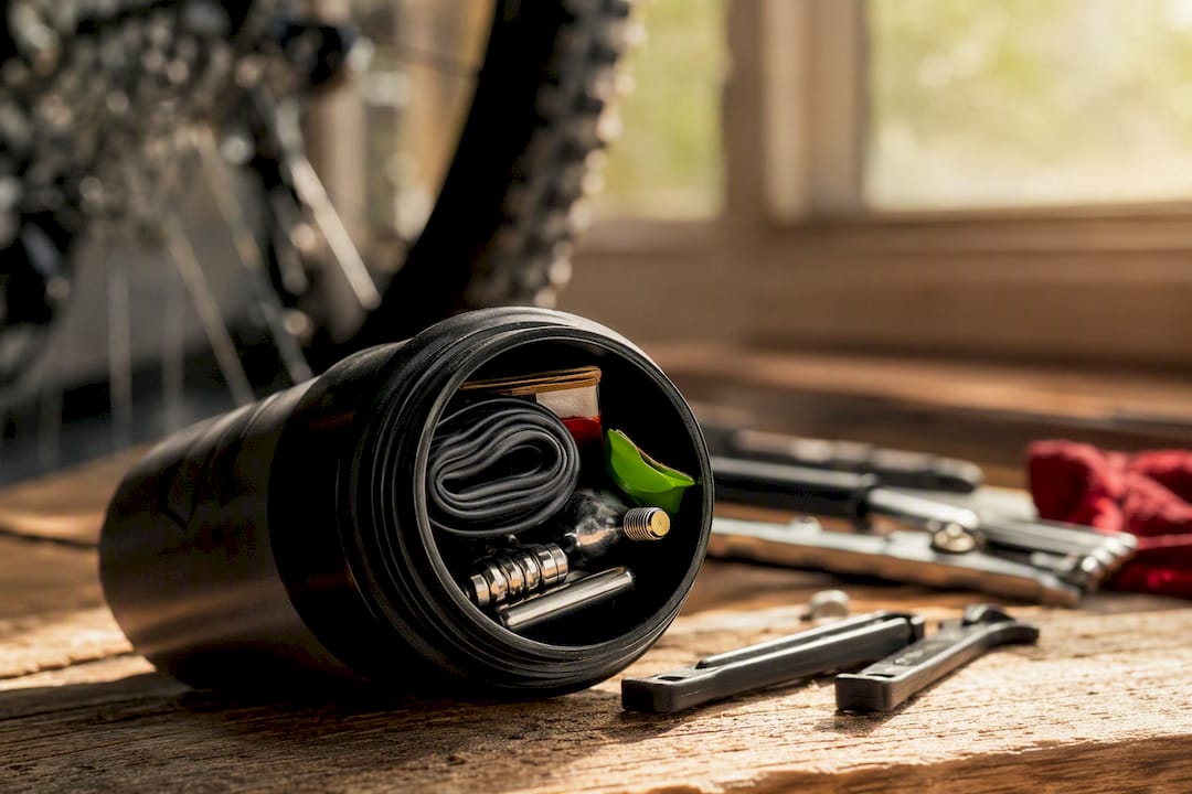 Open cycling tool bottle with repair tools inside