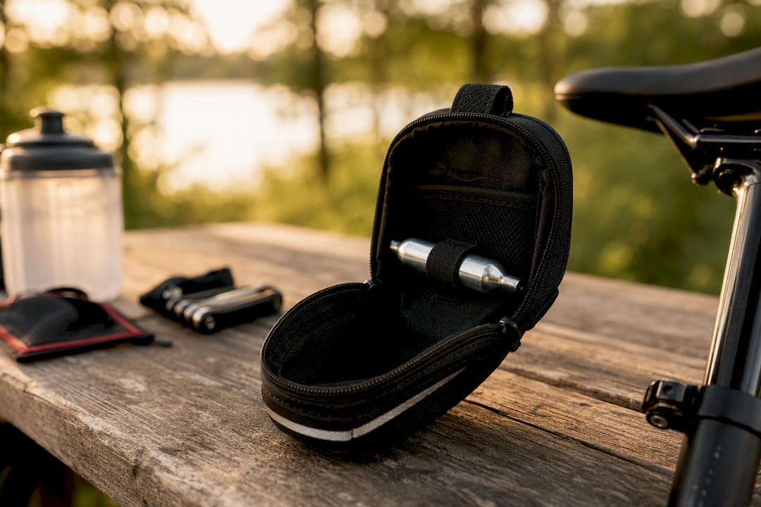 CO2 cartridge zip-tied loosely inside saddle bag