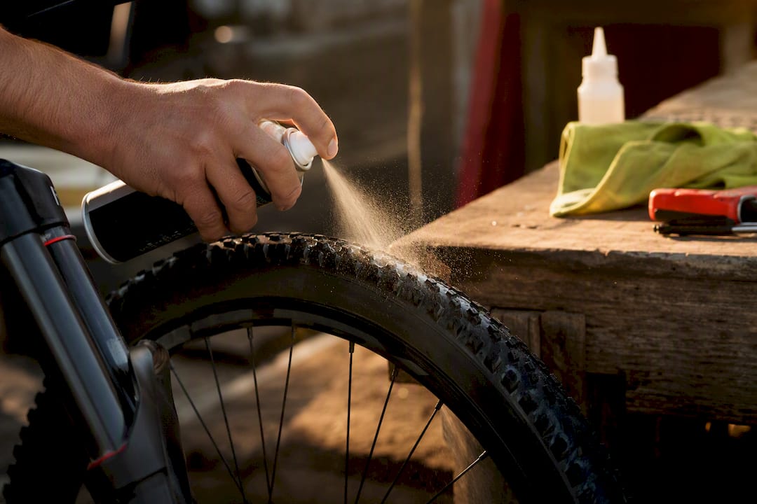 Applying lubricant spray to tire bead