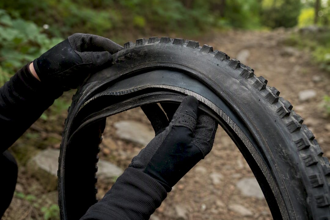 Close-up of bike tire sidewall protection detail