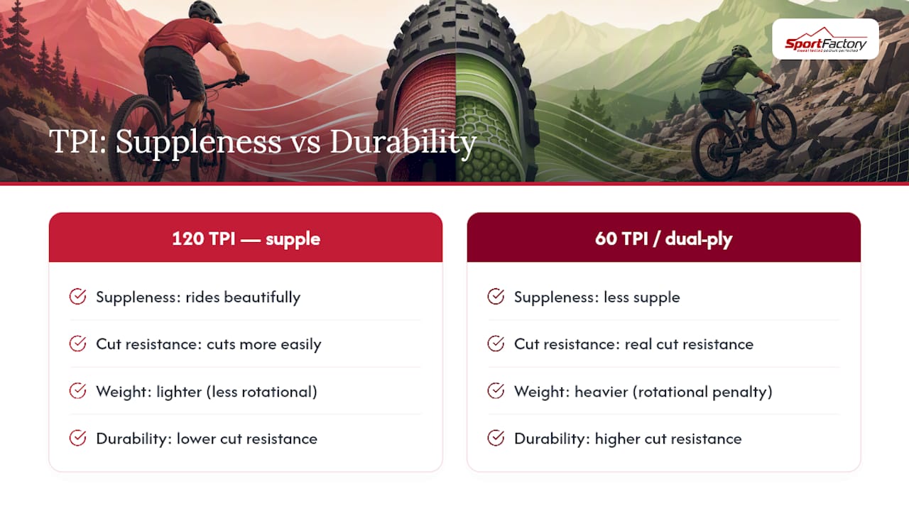 Diagram comparing tire TPI versus cut resistance and suppleness