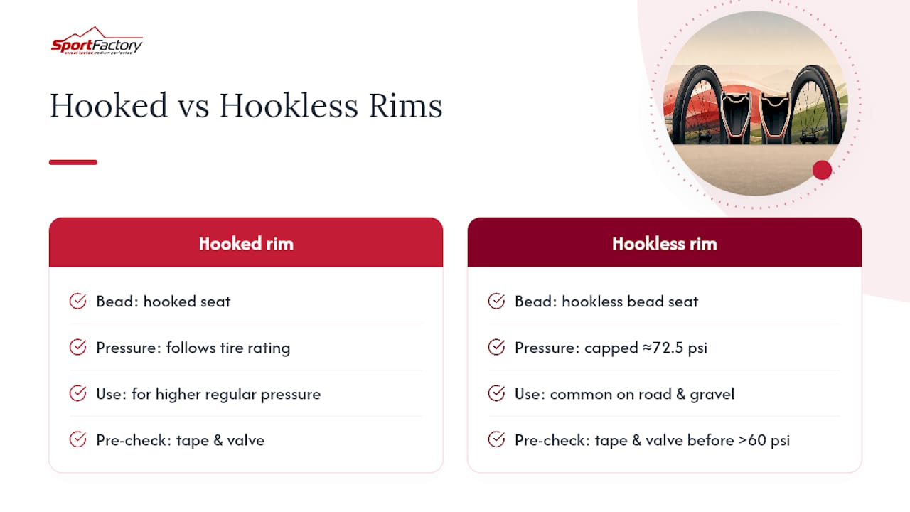 Hooked and hookless rim pressure comparison