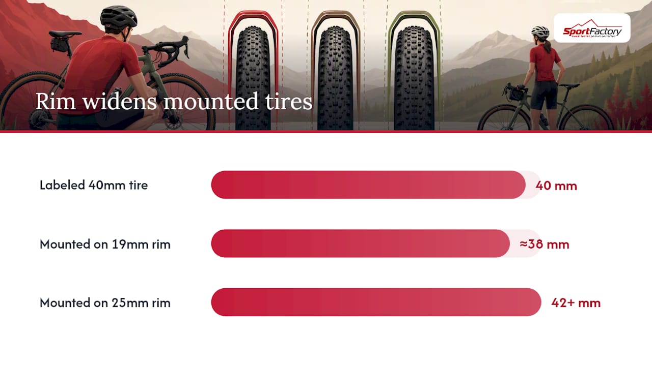 Rim width and mounted tire width comparison