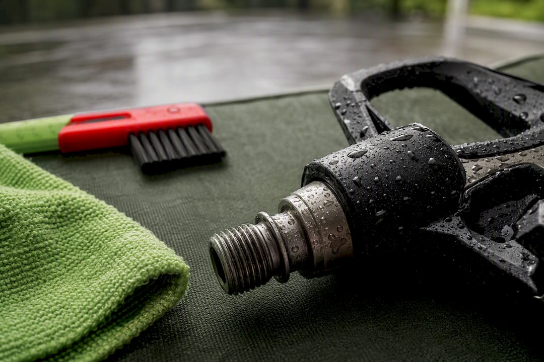 Water droplets on sealed power meter hardware