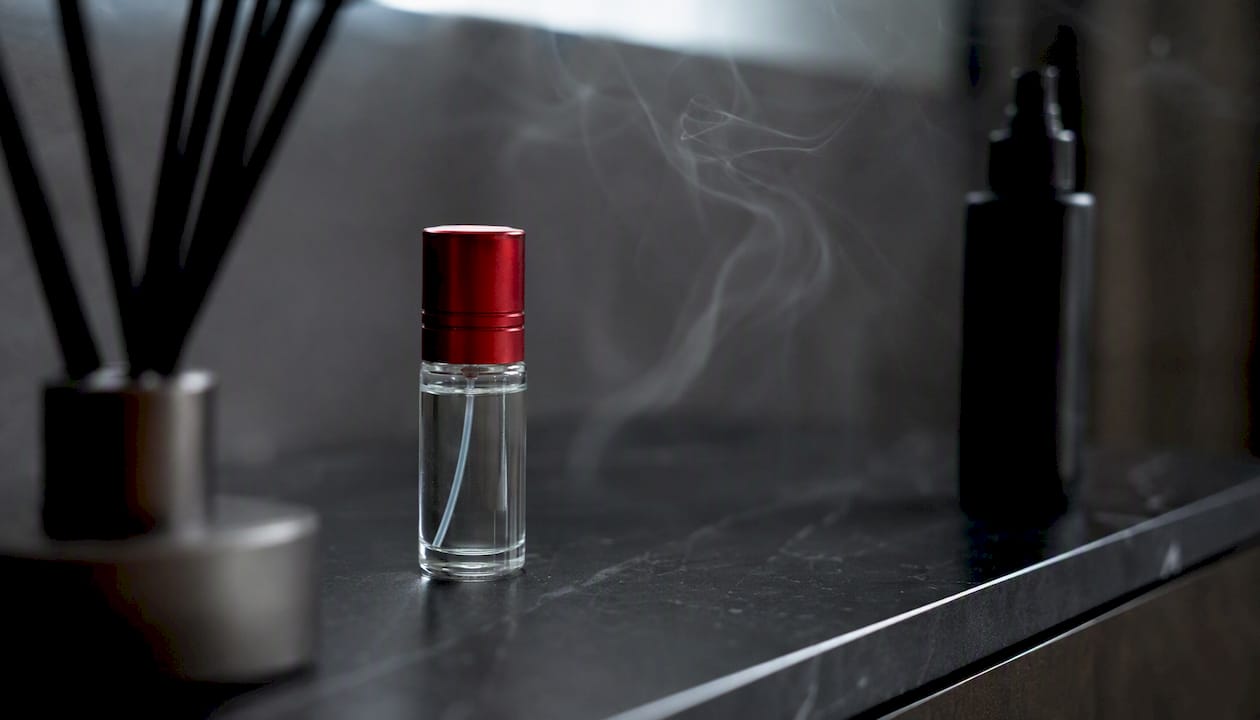 Different air freshener delivery formats on black table