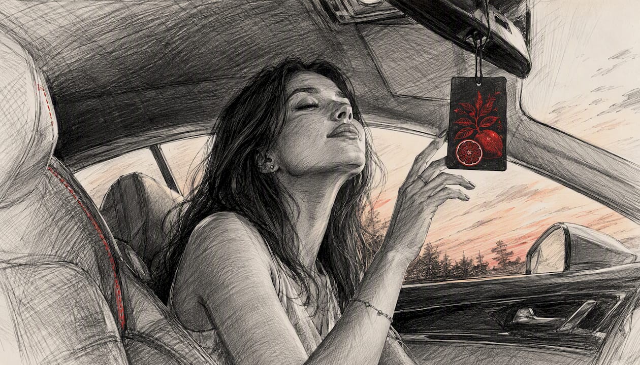 Passenger using citrus scent for motion sickness relief