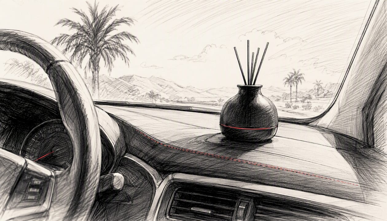 Minimalist car dashboard with single accent object
