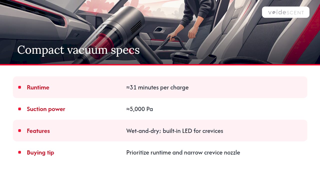 Key specs comparison of compact cordless vacuum