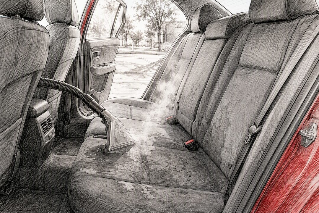 Steam cleaning car fabric seats to remove odors