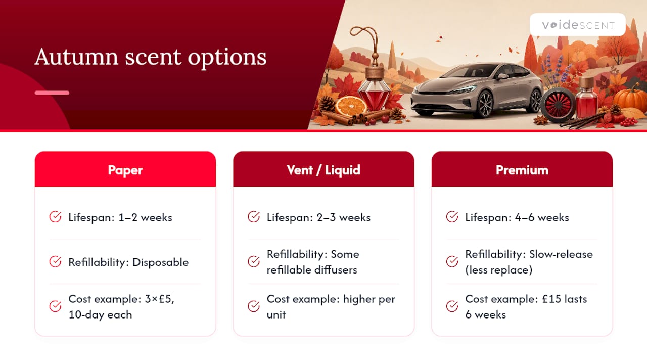 Car scent formats compared by lifespan and cost