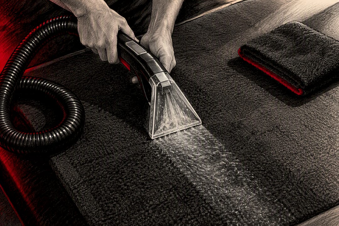 Steam extractor cleaning stained vehicle upholstery