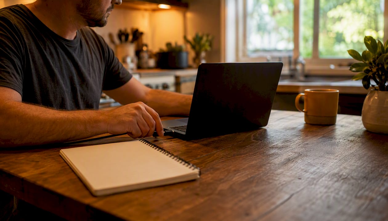 Freight invoice workspace with dark laptop and charger