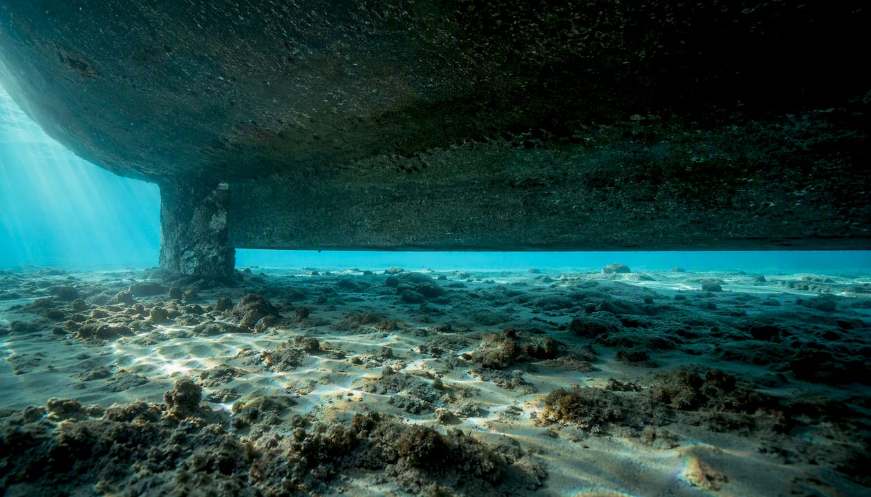 Ship’s keel and seabed gap underwater