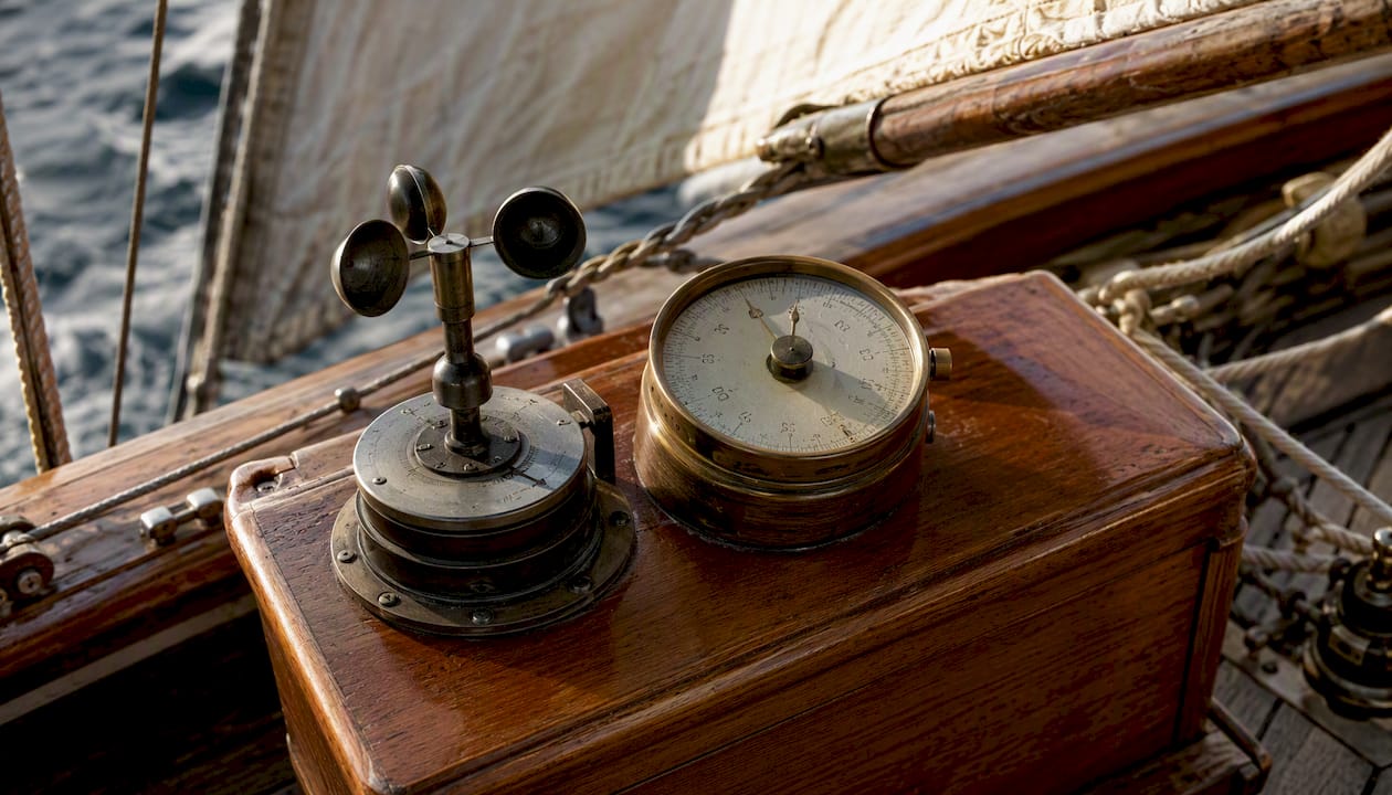 Marine weather instruments on sailboat deck