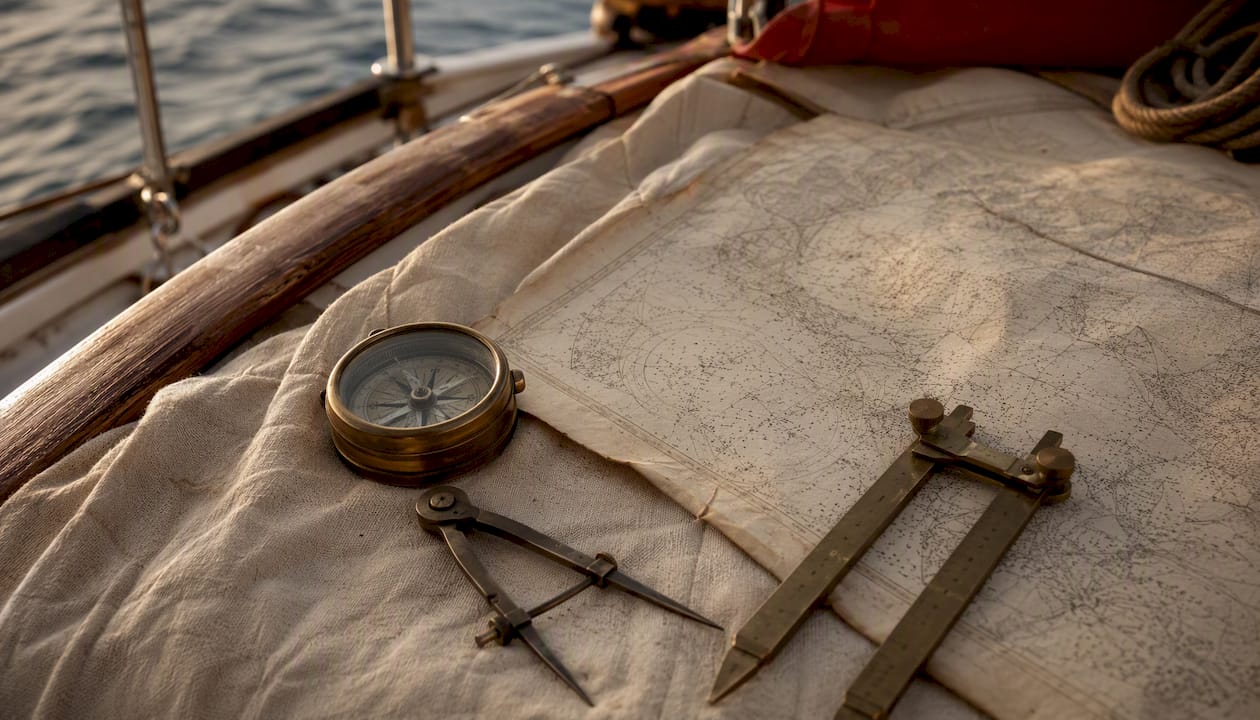 Traditional marine navigation tools on chart