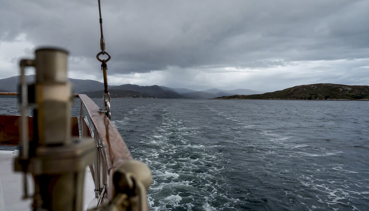 Coastal channel view with changing weather