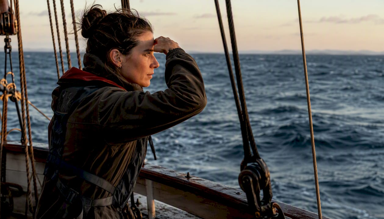 Observer visually assessing wind sea and swell