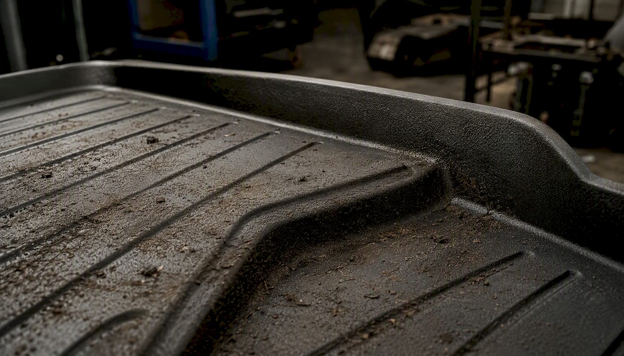 Close-up of raised edge on floor mat