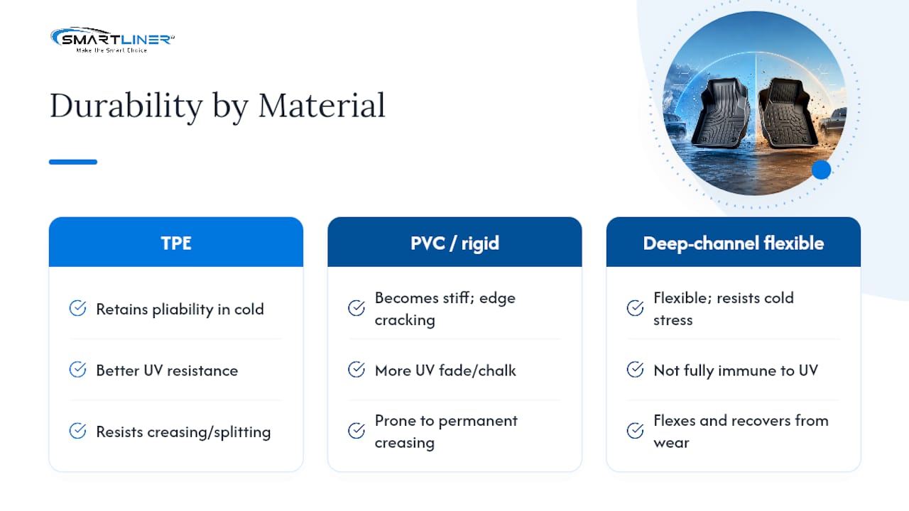 Diagram comparing floor liner durability in climates and use