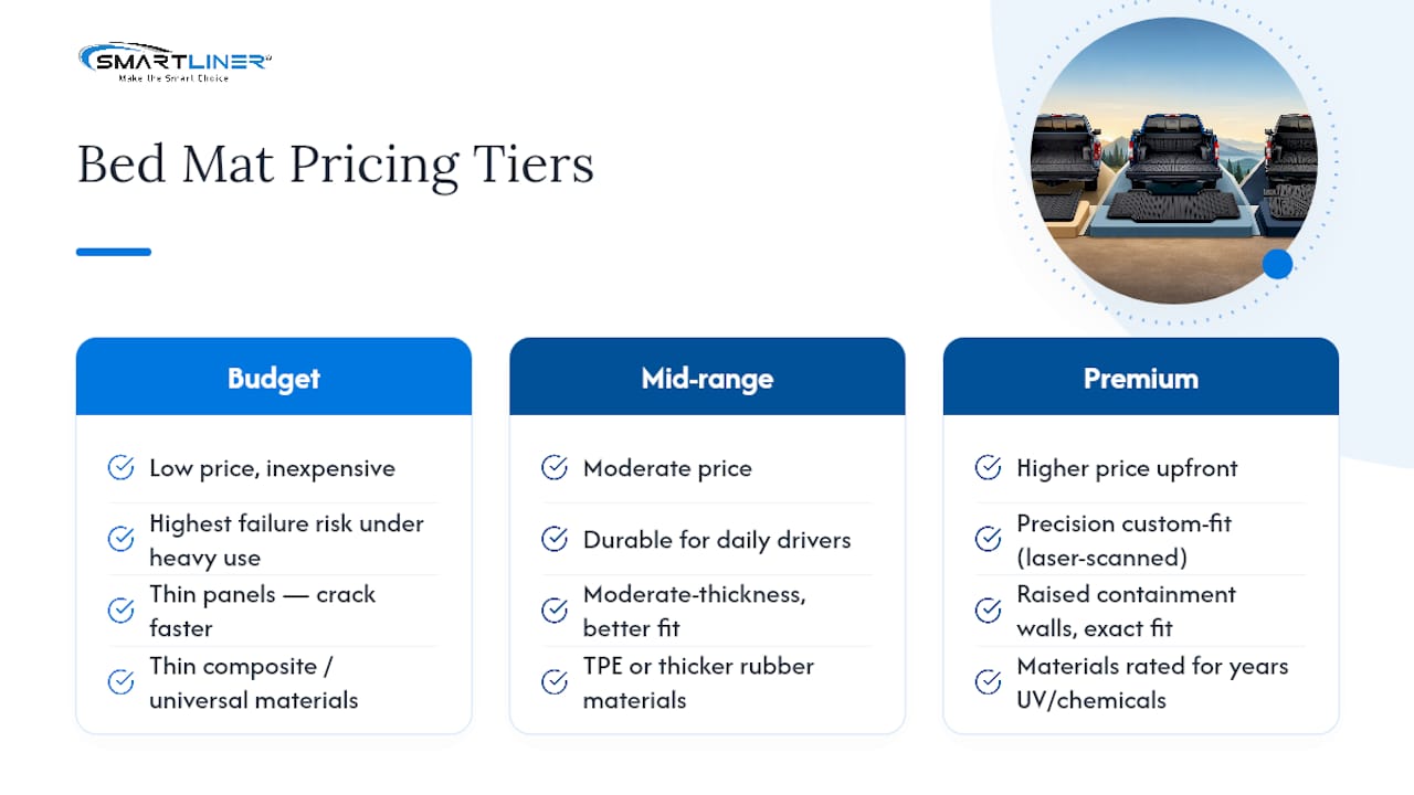 Comparison chart of bed mat pricing tiers and features