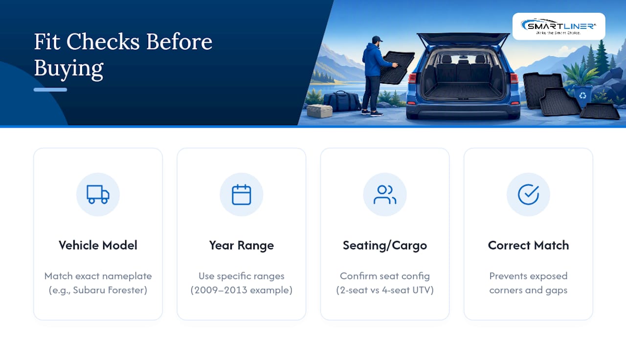 Three-part vehicle liner fit checklist