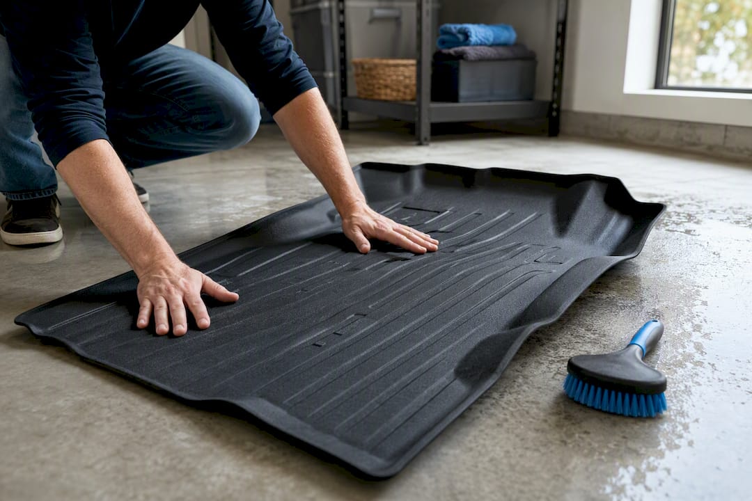 Hands storing a liner flat