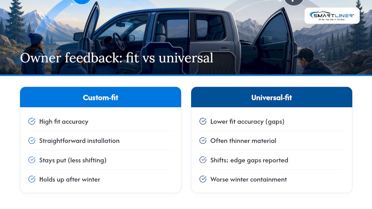 Three customer feedback themes for floor liners