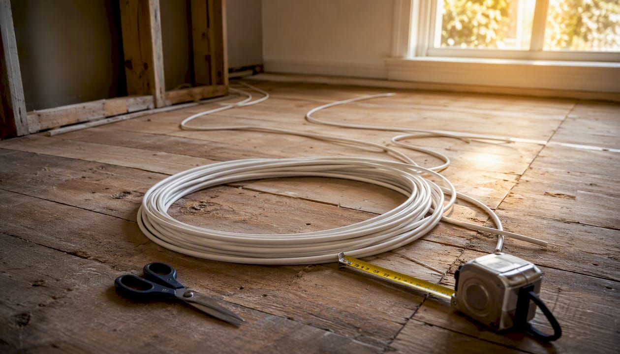 Electric radiant floor loose cable layout on subfloor