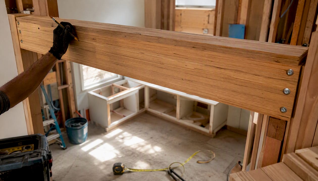 LVL beam installed for kitchen wall removal