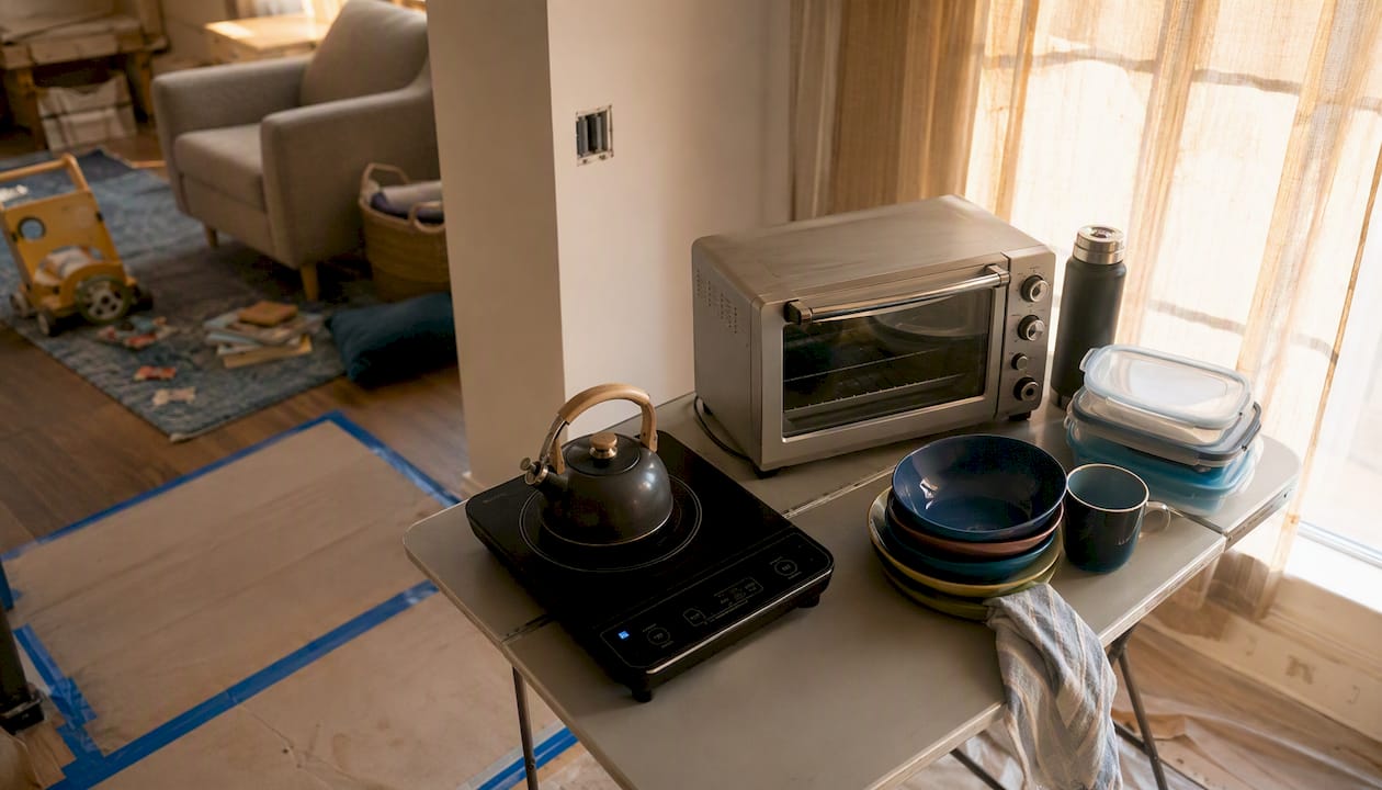 Temporary kitchen setup during renovation
