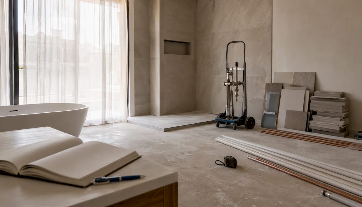 Organized bathroom remodel materials pre-demo