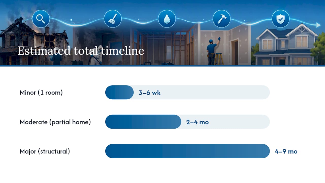 Fire restoration phases timeline and cost comparison chart