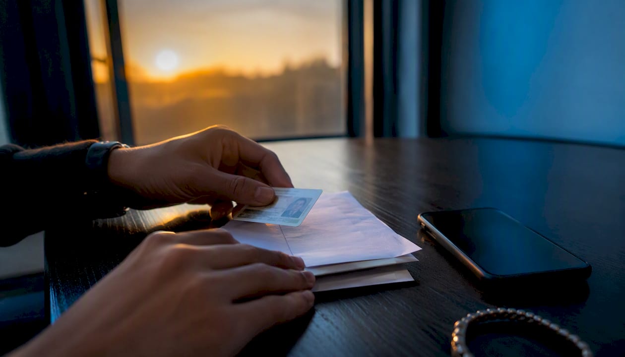 Hands holding ID card and proof of address document