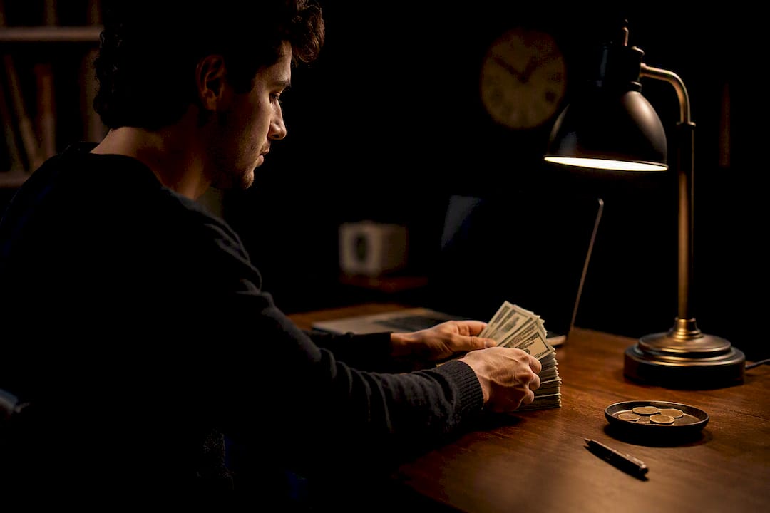 Hands counting money on desk