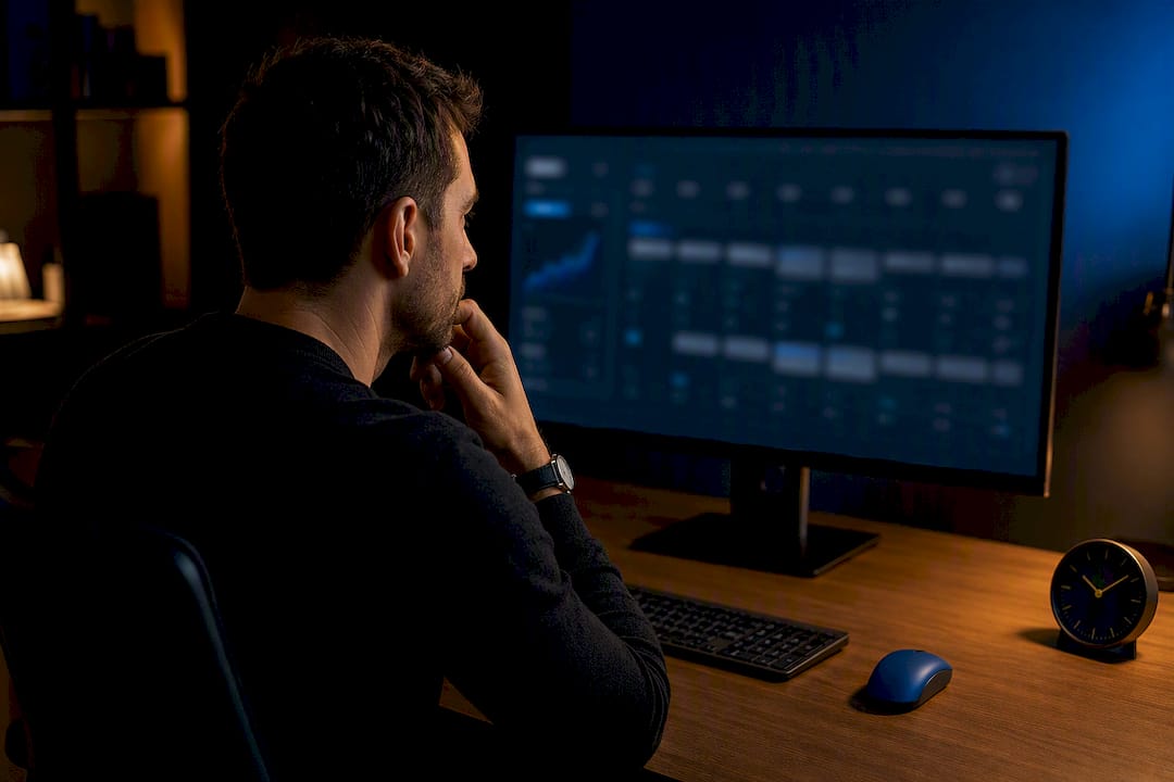 Trader reviewing account activity calendar