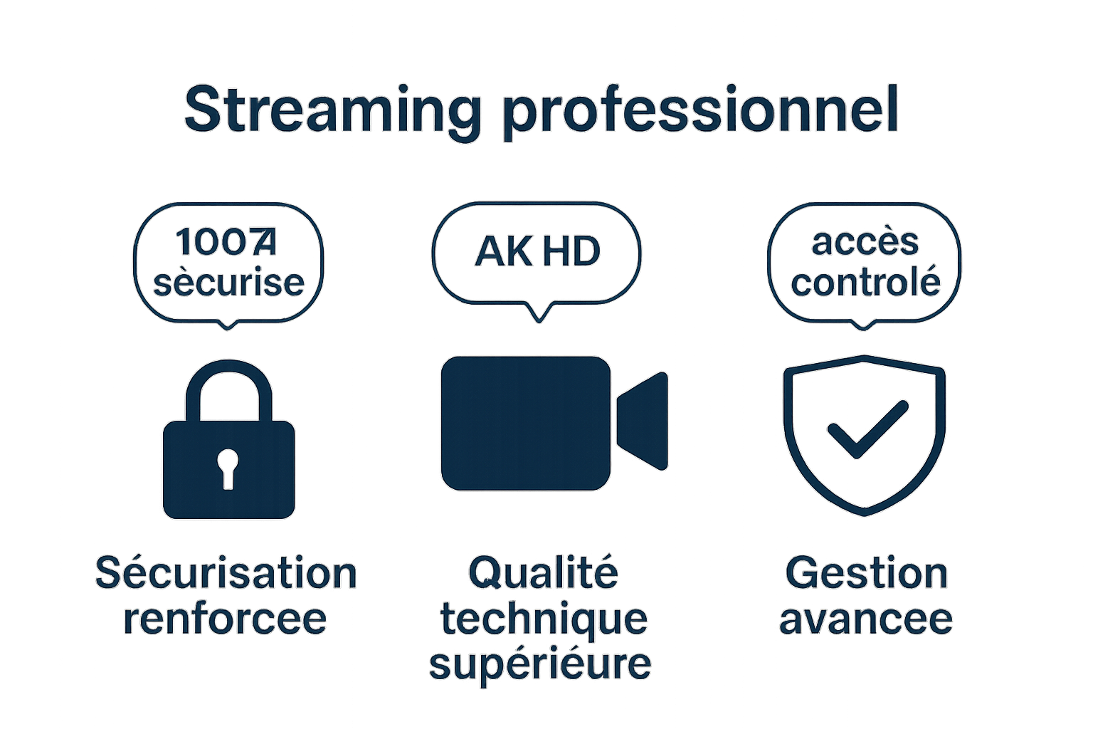 Infographic comparing secure, high quality, and managed streaming features