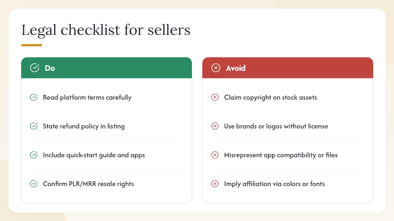 Legal considerations when selling digital planners — overview diagram
