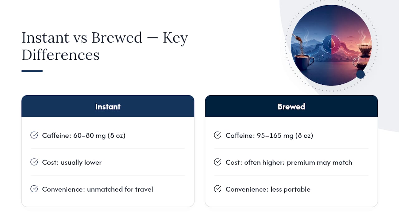 Comparison infographic of instant and brewed coffee