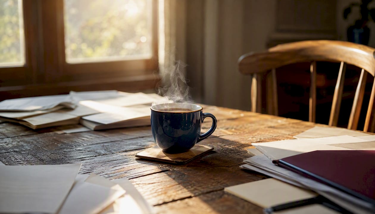 Coffee cup on desk symbolizing stress connection