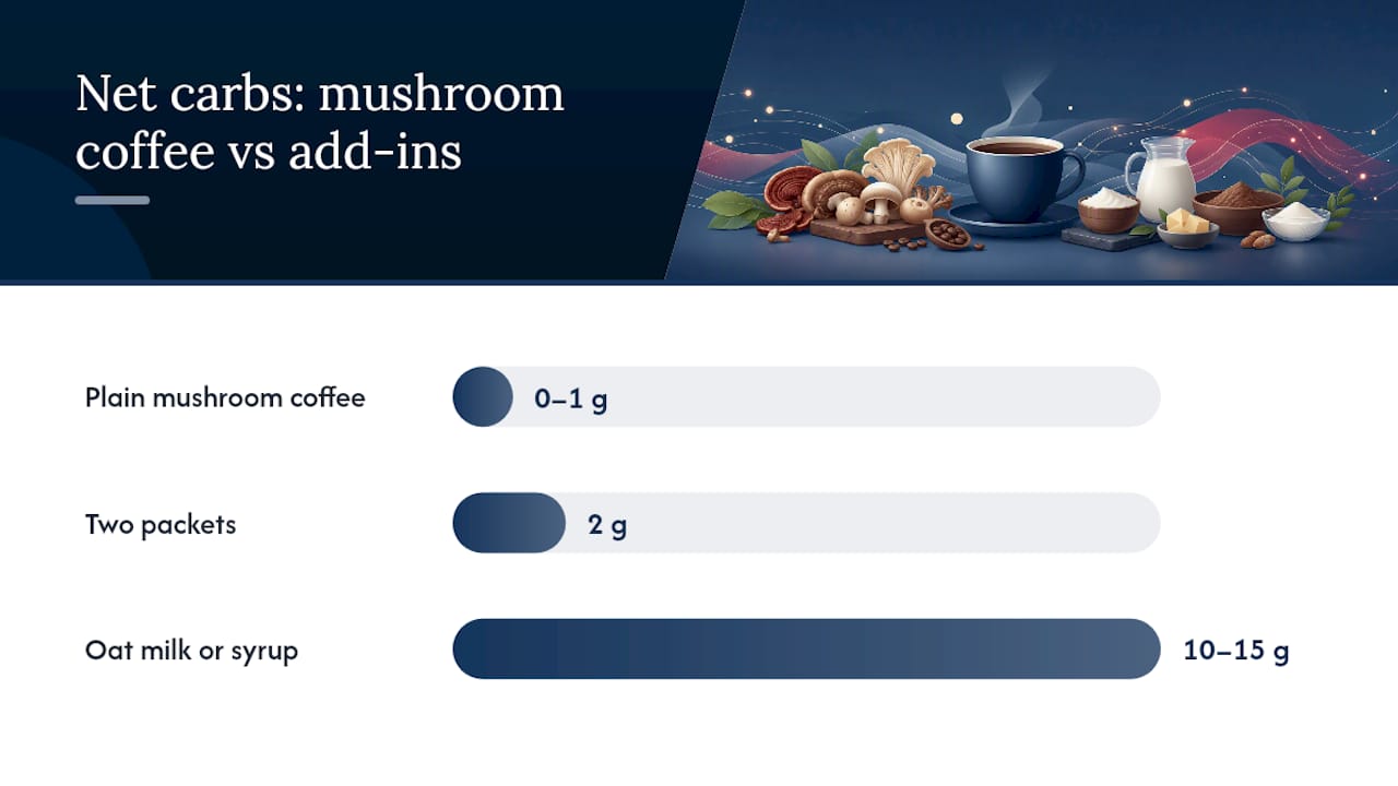 Net carb impact of mushroom coffee and common add-ins