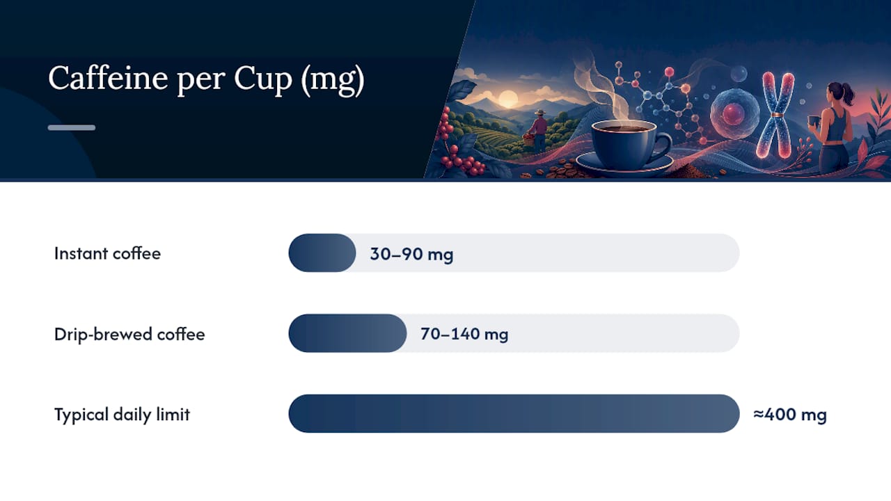 Caffeine ranges for instant and brewed coffee