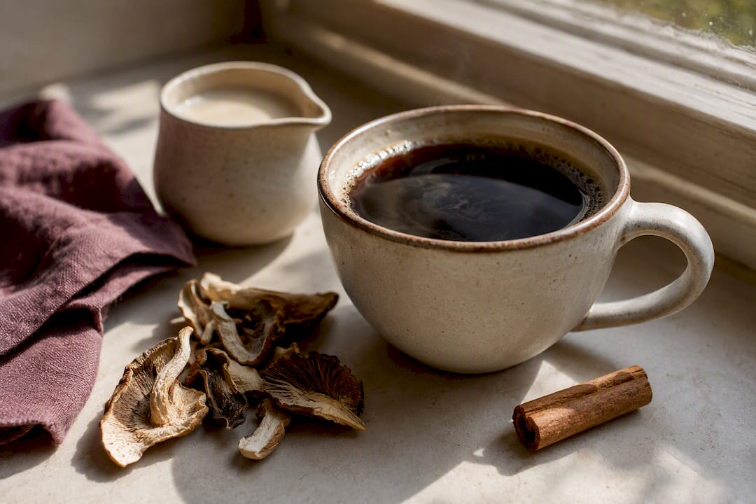 Earthy coffee with oat milk and cinnamon